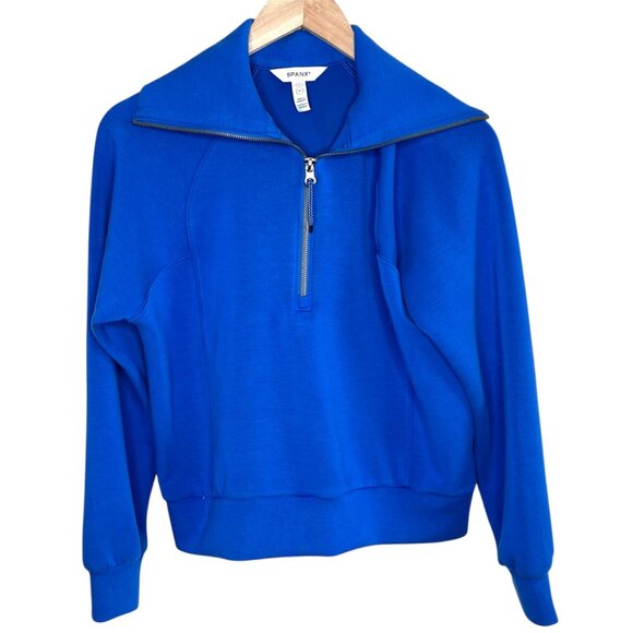 Spanx AirEssentials Womens Cerulean Blue Half Zip Pull Over Sweater Size S - Picture 1 of 11